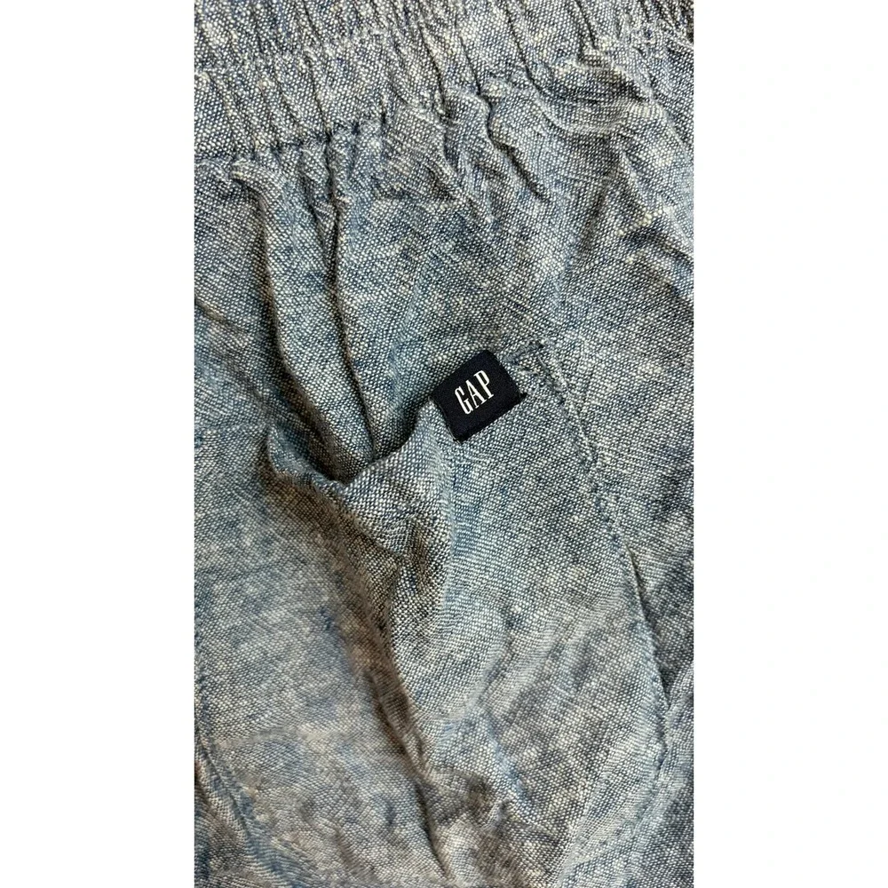 GAP‎ Linen Blend Shorts Medium Blue High Rise Elastic Waist Casual Beach